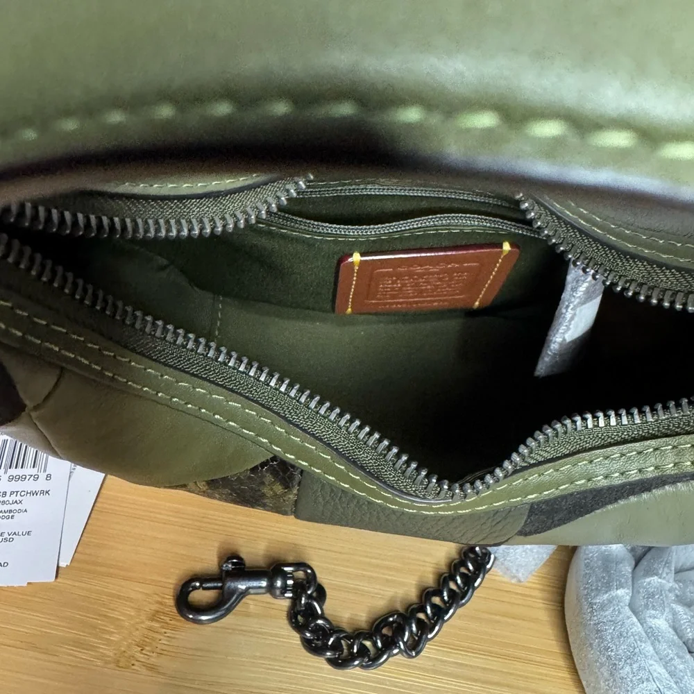 Coach Carmen Mini Crossbody Bag With Patchwork,Gunmetal/Olive Multi colorway. - Picture 5 of 7